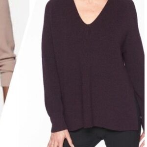 Athleta Wool Blend V-Neck Tunic Sweater Plum Heavy Knit Side Slit XXS